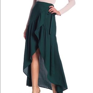 Ruffle high low wrap skirt in hunter green